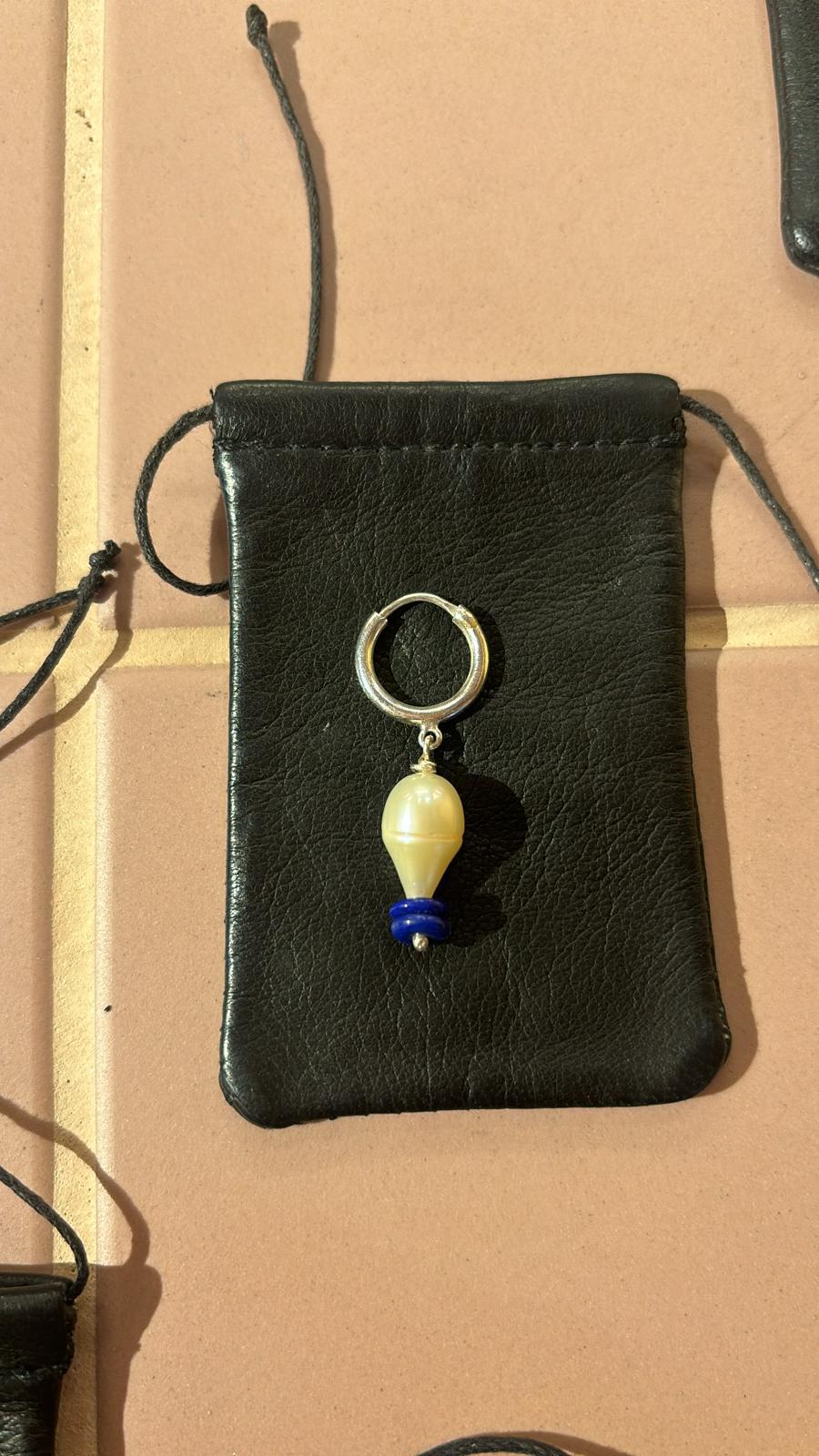 Meditative Parts - Earring - South sea pearl drop with lapiz azuli disk